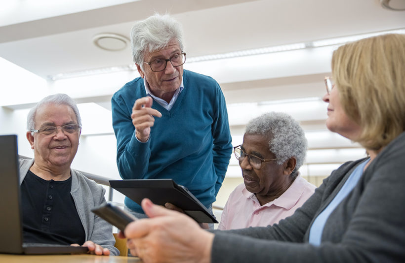 group of seniors discussing